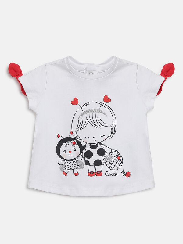 Girls White & Red Embellished Short Sleeve T-shirt image number 0